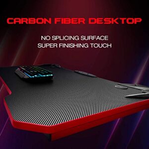 Flamaker Gaming Desk 44 Inch Gaming Table Computer Desk Gamer Table Z Shape Game Station with Large Carbon Fiber Surface, Cup Holder & Headphone (Red)