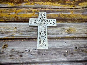 earthly home handmade white mdf wooden crucifix wall cross, antique holy catholic crosses, jesus christ floral carving plaque, hanging catholic crucifix home chapel décor, living room 12x8 inch