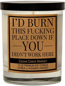 i'd burn this place down if you didn't work here - funny candles for women, men - thank you candle, funny work gifts, funny going away gift for coworker, work bestie gifts, funny candle for women