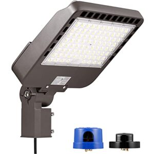 whled 200w outdoor led parking lot light with slip fitter, 5000k daylight 28000lm 750w hpshid equiv,[dusk to dawn photocell&shorting cap included] etl commercial lighting fixture bronze