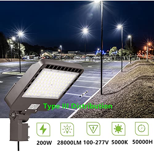 WHLED 200W Outdoor LED Parking Lot Light with Slip Fitter, 5000K Daylight 28000LM 750W HPSHID Equiv,[Dusk to Dawn Photocell&Shorting Cap Included] ETL Commercial Lighting Fixture Bronze