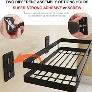 Metal Spice Rack Wall Mount Floating Shelves 2 Pack Black Storage organizer for Cabinet Door Pantry Kitchen Bathroom Supplies (9.8inches length)