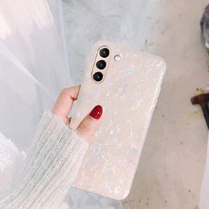 J.west Galaxy S21 Case 5G 6.2-inch, Luxury Sparkle Glitter Translucent Clear Opal Pearly Thinfoil Design Shiny Graphic Print Soft Silicone Cover for Women Girls Slim TPU Protective Phone Case Colorful