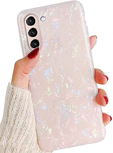 J.west Galaxy S21 Case 5G 6.2-inch, Luxury Sparkle Glitter Translucent Clear Opal Pearly Thinfoil Design Shiny Graphic Print Soft Silicone Cover for Women Girls Slim TPU Protective Phone Case Colorful