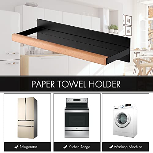 KES Magnetic Paper Towel Holder, Black Paper Towel Holder for Refrigerator, Wood & Metal Paper Towel Roll Holder, KPH502MA-BK