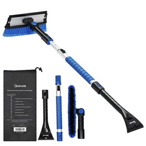 astroai 47.2" ice scrapers for car windshield, 3 in 1 sturdy snow brush with squeegee, 10 adjustable length settings, extendable aluminum handle, 270° pivoting snow scraper for car, truck, suv(blue)