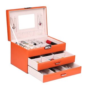 jewelry box with 3 layers pu leather lockable jewelry storage organizer with velvet lining portable leather jewelry box for storing watch, earring, ring, chain, bracelet