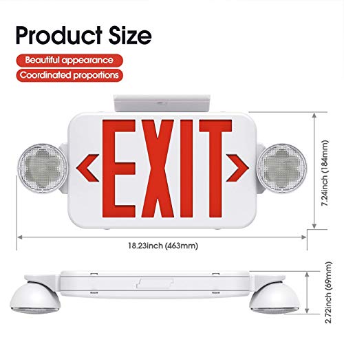 SASELUX Red Led Exit Sign Emergency Light Combo Adjustable Two Head, Double Sided and Battery Backup Exit Light, Contractor Select, AC 120/277V (6 Pack)