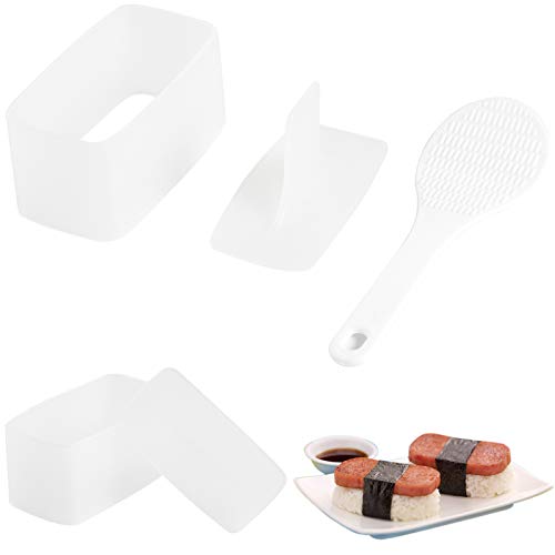 2 Pack Non Stick Musubi Maker Press with Small Rice Paddle, Sushi Making Kit Onigiri Mold Luncheon Meat Press Hawaiian Musubi Maker Mold (White)