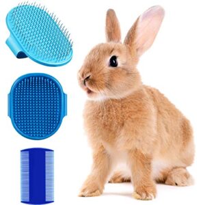 3 pieces small animals grooming kit including pet hair remover grooming brush, pet shampoo bath brush with adjustable ring handle and double sided pet comb for hamster, bunny and guinea pig