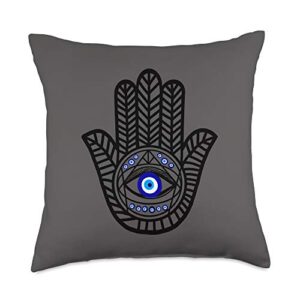 nazar eye nazar turkish evil eye protection hand of hamsa throw pillow, 18x18, multicolor