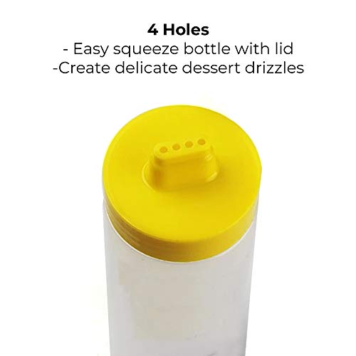 Drizzle Bottle for Hot Chocolate Bombs - Condiment Dispenser & Kitchen Squeeze Bottle- Chocolate Sauce, Frosting, Simple Syrup, Icing & Candy Melts- 4 Holes with Lid, Includes Chocolate Glaze Recipe