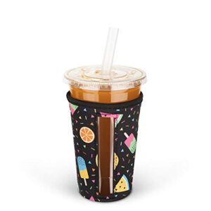 meeti reusable iced coffee cup insulator sleeve for cold beverages, neoprene cup holder compatible with starbucks, mcdonald's coffee, dunkin donuts, tim hortons and more, medium, icecream