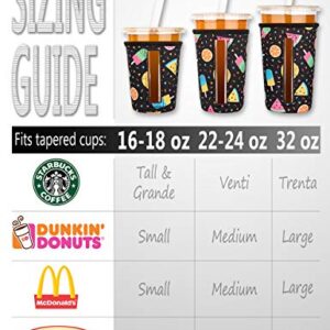 MEETI Reusable Iced Coffee Cup Insulator Sleeve for Cold Beverages, Neoprene Cup Holder Compatible with Starbucks, McDonald's Coffee, Dunkin Donuts, Tim Hortons and More, Medium, Icecream