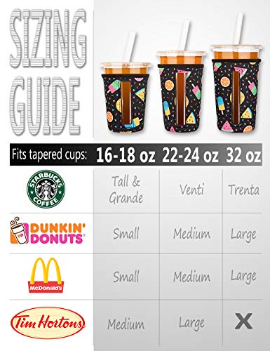 MEETI Reusable Iced Coffee Cup Insulator Sleeve for Cold Beverages, Neoprene Cup Holder Compatible with Starbucks, McDonald's Coffee, Dunkin Donuts, Tim Hortons and More, Medium, Icecream