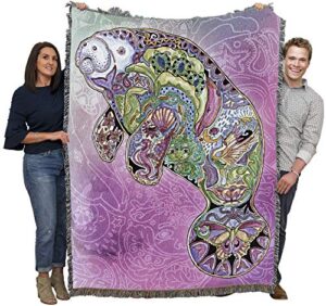 pure country weavers manatee blanket - animal spirits totem by sue coccia - gift tapestry throw woven from cotton - made in the usa (72x54)
