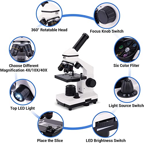 Microscope,Compound Monocular Microscope 40X-2000X for Kids,Adults and Students, Precision Biological Science Education Microscope with Kits