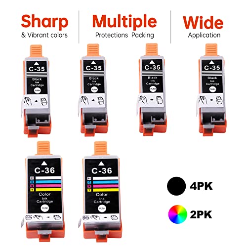 6 PK 35 36 Ink Cartridge Replacement for Canon PGI-35 CLI-36 Ink Cartridge (Pixma iP110 iP100 Ink Cartridges) (4B,2C),Used for Canon Pixma iP110 iP100 TR150 Mini260 Mini 320 Printers