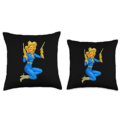 Retro Sexy Vintage Pin-Up Girl Blonde Pin-up Girl Cowgirl Hat 40's 50's Vintage Retro Art Throw Pillow, 16x16, Multicolor