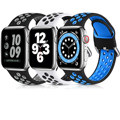 Lerobo 3 Pack Compatible for Apple Watch Band 44mm 42mm 45mm 49mm 41mm 40mm 38mm,Soft Silicone Strap Breathable Replacement Sport Bands for Apple Watch SE/Ultra iWatch Series 8 7 6 5 4 3 2 1 Men Women