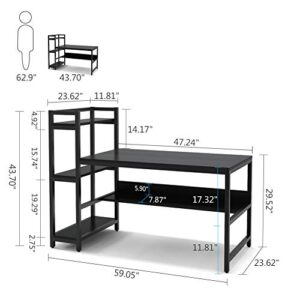 Tribesigns Computer Desk with 4-Tier Storage Shelves, 60 inch Modern Large Home Office Desk Computer Table Studying Writing Desk Workstation with Bookshelf and Tower Shelf (Black)