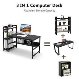 Tribesigns Computer Desk with 4-Tier Storage Shelves, 60 inch Modern Large Home Office Desk Computer Table Studying Writing Desk Workstation with Bookshelf and Tower Shelf (Black)