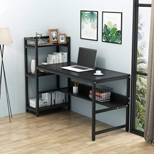 Tribesigns Computer Desk with 4-Tier Storage Shelves, 60 inch Modern Large Home Office Desk Computer Table Studying Writing Desk Workstation with Bookshelf and Tower Shelf (Black)