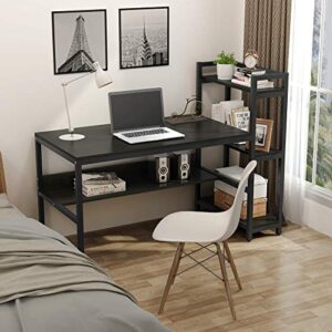 Tribesigns Computer Desk with 4-Tier Storage Shelves, 60 inch Modern Large Home Office Desk Computer Table Studying Writing Desk Workstation with Bookshelf and Tower Shelf (Black)