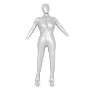 Three T Inflatable Mannequin Female Women Girls Whole Body Full Body with Arms Head Torso Model, Silver