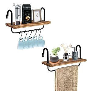 ycoco coffee cup holder,set of 2 rustic wall mounted coffee mug rack with 10 hooks coffee bar accessories wood tea cup hanger for organizing cooking utensils,home kitchen coffee station decor