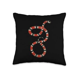 coral snake vintage serpent red black coral snake educational vintage throw pillow, 16x16, multicolor