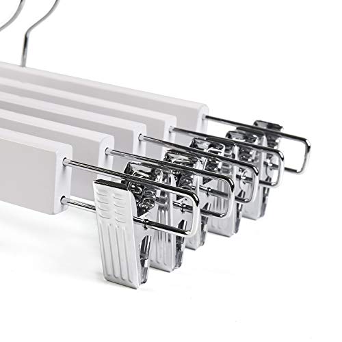 Better to U White Wooden Pants Skirt Jeans Hangers, Wood Bottom Hanger with Adjustable Clips (White 20pcs