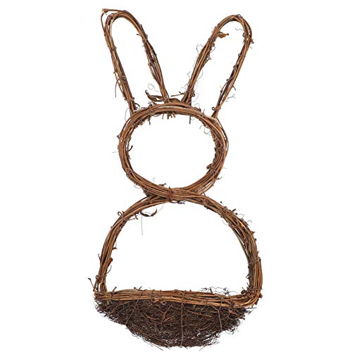 Amosfun Grapevine Wreath Rabbit Shape Basket Vine Branch Wreath Decorative Wooden Twig for Easter DIY Crafts Door House Holiday Party Decoration