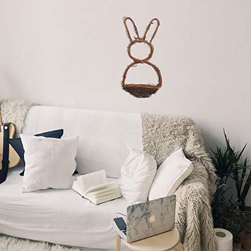 Amosfun Grapevine Wreath Rabbit Shape Basket Vine Branch Wreath Decorative Wooden Twig for Easter DIY Crafts Door House Holiday Party Decoration