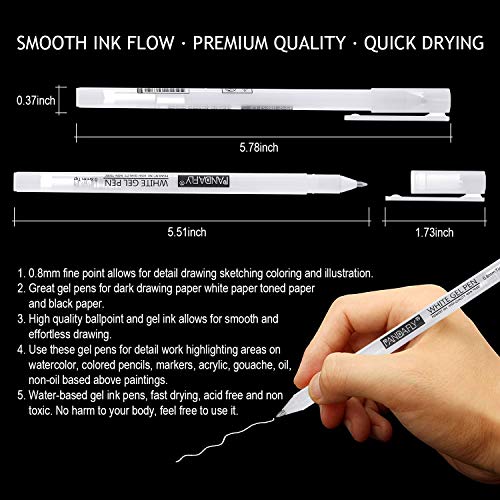 PANDAFLY White Gold Silver Gel Pens, 0.8 mm Extra Fine Point Metallic Gel Ink Pens for Black Paper Drawing, Sketching, Illustration, Card Making, Bullet Journaling, Pack of 8