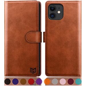 suanpot for iphone 11 6.1 inch (non 11 pro 5.8") leather wallet case with rfid blocking credit card holder, flip book phone case shockproof cover pocket for women men for apple 11 case light brown