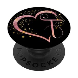 letter t initial rose pink heart monogram popsockets swappable popgrip