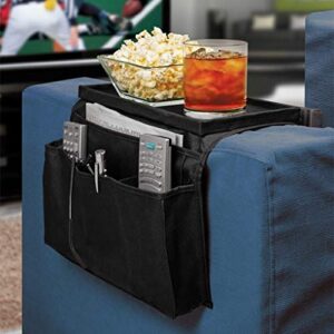 Sofa Armrest Organizer with Cup Holder Tray Chair Arm TV Remote Holder for Recliner Couch Armchair Caddy Bedside Storage Pockets Bag for Cellphone Tablet Book Magazines Drinks Holder Pouch