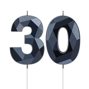 2 pieces number candles 30 candles cake decorating 30th birthday candles cake topper candles for reunions theme party anniversary birthday party supplies (black,2 inch)