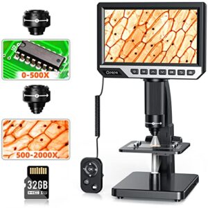 lcd digital microscope - 2000x biological microscope with digital&microbial lens - opqpq electronic microscope with 7'' ips display, 10 led lights, 12mp camera, windows/mac os compatible