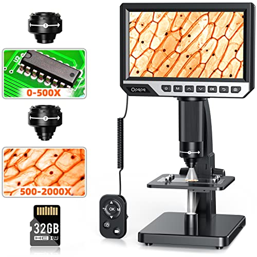 LCD Digital Microscope - 2000X Biological Microscope with Digital&Microbial Lens - Opqpq Electronic Microscope with 7'' IPS Display, 10 LED Lights, 12MP Camera, Windows/Mac OS Compatible