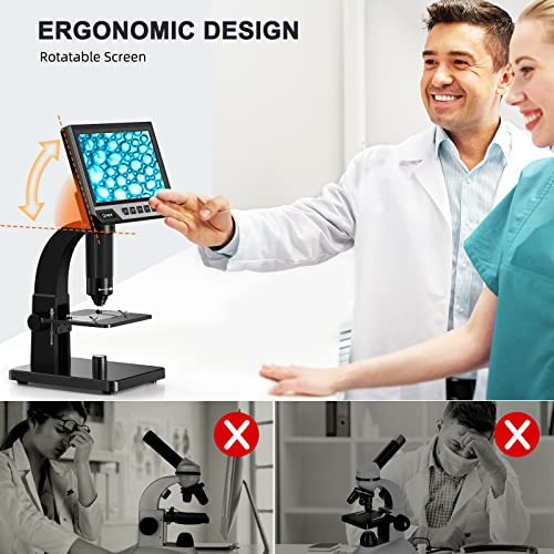 LCD Digital Microscope - 2000X Biological Microscope with Digital&Microbial Lens - Opqpq Electronic Microscope with 7'' IPS Display, 10 LED Lights, 12MP Camera, Windows/Mac OS Compatible