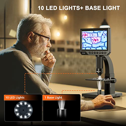 LCD Digital Microscope - 2000X Biological Microscope with Digital&Microbial Lens - Opqpq Electronic Microscope with 7'' IPS Display, 10 LED Lights, 12MP Camera, Windows/Mac OS Compatible