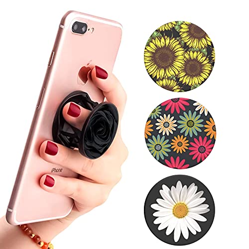 IYAYUHE Multi-Function Cell Phone Stand, Sunflower Modern Grey Florals White Daisy Expanding Stand Grip for Smartphones and Tablets (4 Pack)