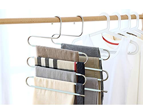 devesanter Pants Hangers Space Save Non-Slip 4 Pack S-Shape Trousers Hangers Stainless Steel Clothes Hangers Closet Storage Organizer for Pants Jeans Scarf Hanging Green