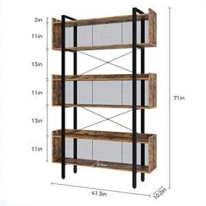Rolanstar Bookshelf 6 Tier, Bookcases and Bookshelves with Top Edge, 71" Large Etagere Bookshelf Open Display Shelves with Metal Frame for Living Room Bedroom Home Office, Rustic Brown