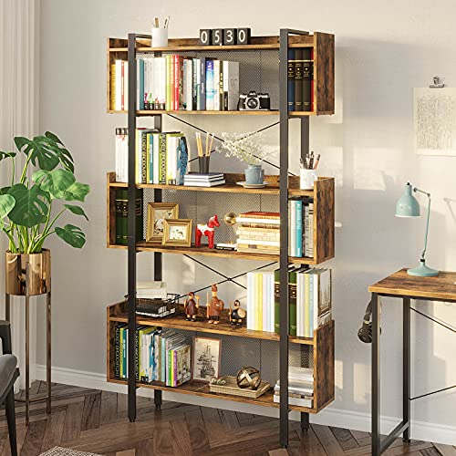 Rolanstar Bookshelf 6 Tier, Bookcases and Bookshelves with Top Edge, 71" Large Etagere Bookshelf Open Display Shelves with Metal Frame for Living Room Bedroom Home Office, Rustic Brown