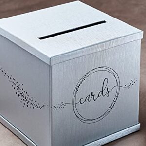 Hayley Cherie - Silver Gift Card Box with Black Foil Design- Textured Finish - Large Size 10" x 10" - For Wedding Receptions, Bridal & Baby Showers, Birthdays, Graduations, Funerals, Money