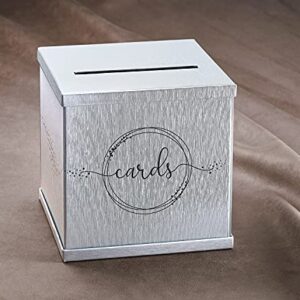 Hayley Cherie - Silver Gift Card Box with Black Foil Design- Textured Finish - Large Size 10" x 10" - For Wedding Receptions, Bridal & Baby Showers, Birthdays, Graduations, Funerals, Money