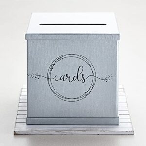 Hayley Cherie - Silver Gift Card Box with Black Foil Design- Textured Finish - Large Size 10" x 10" - For Wedding Receptions, Bridal & Baby Showers, Birthdays, Graduations, Funerals, Money